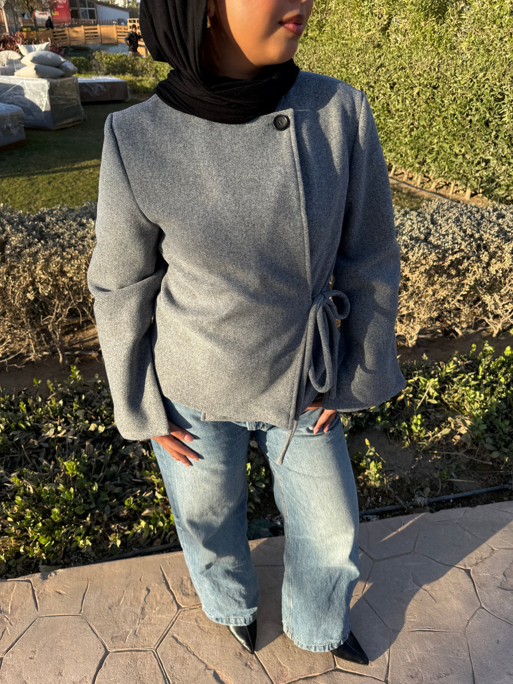 Deep grey side knot wool jacket