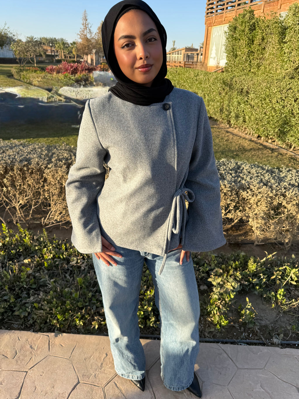Deep grey side knot wool jacket