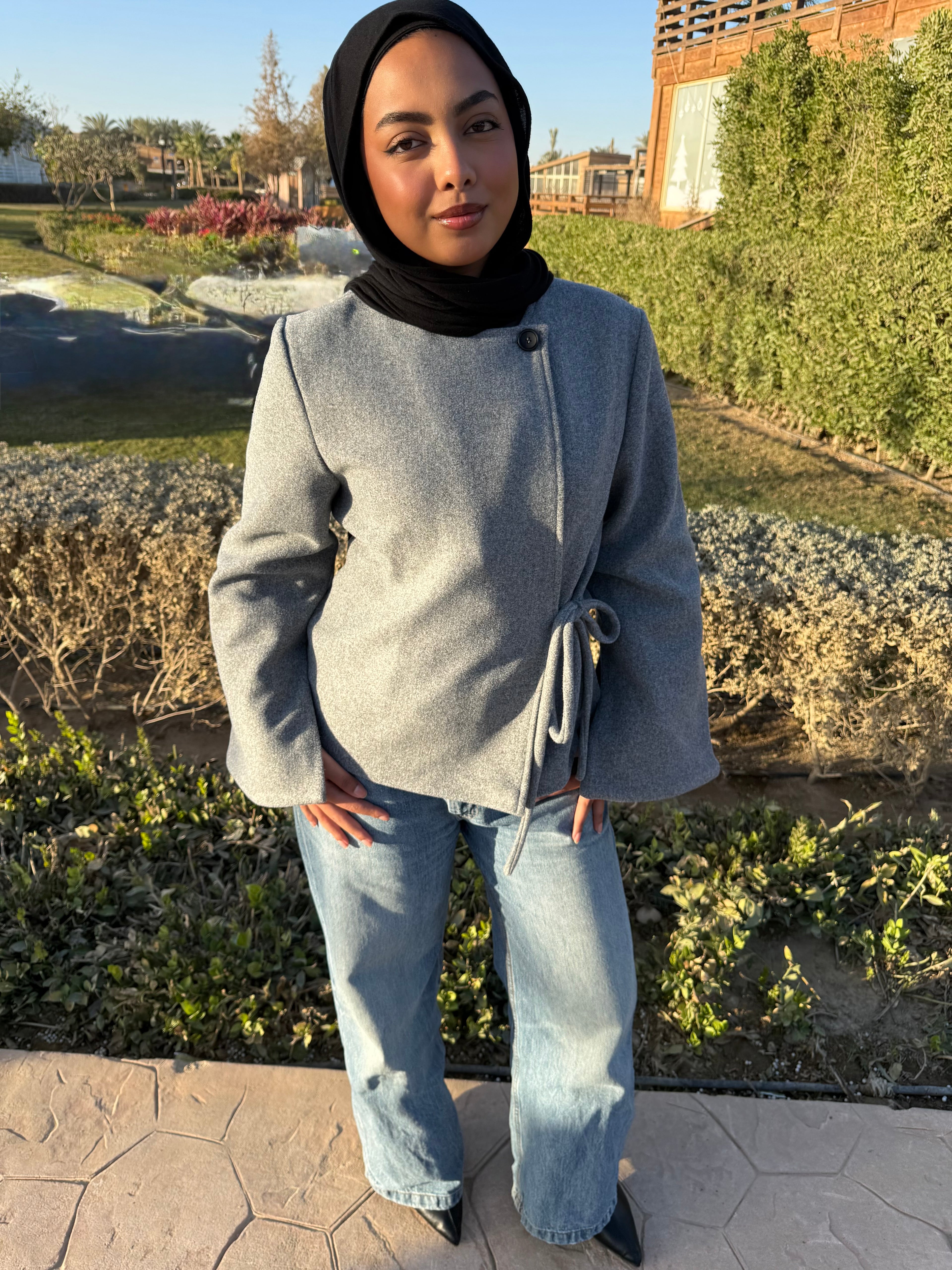 Deep grey side knot wool jacket