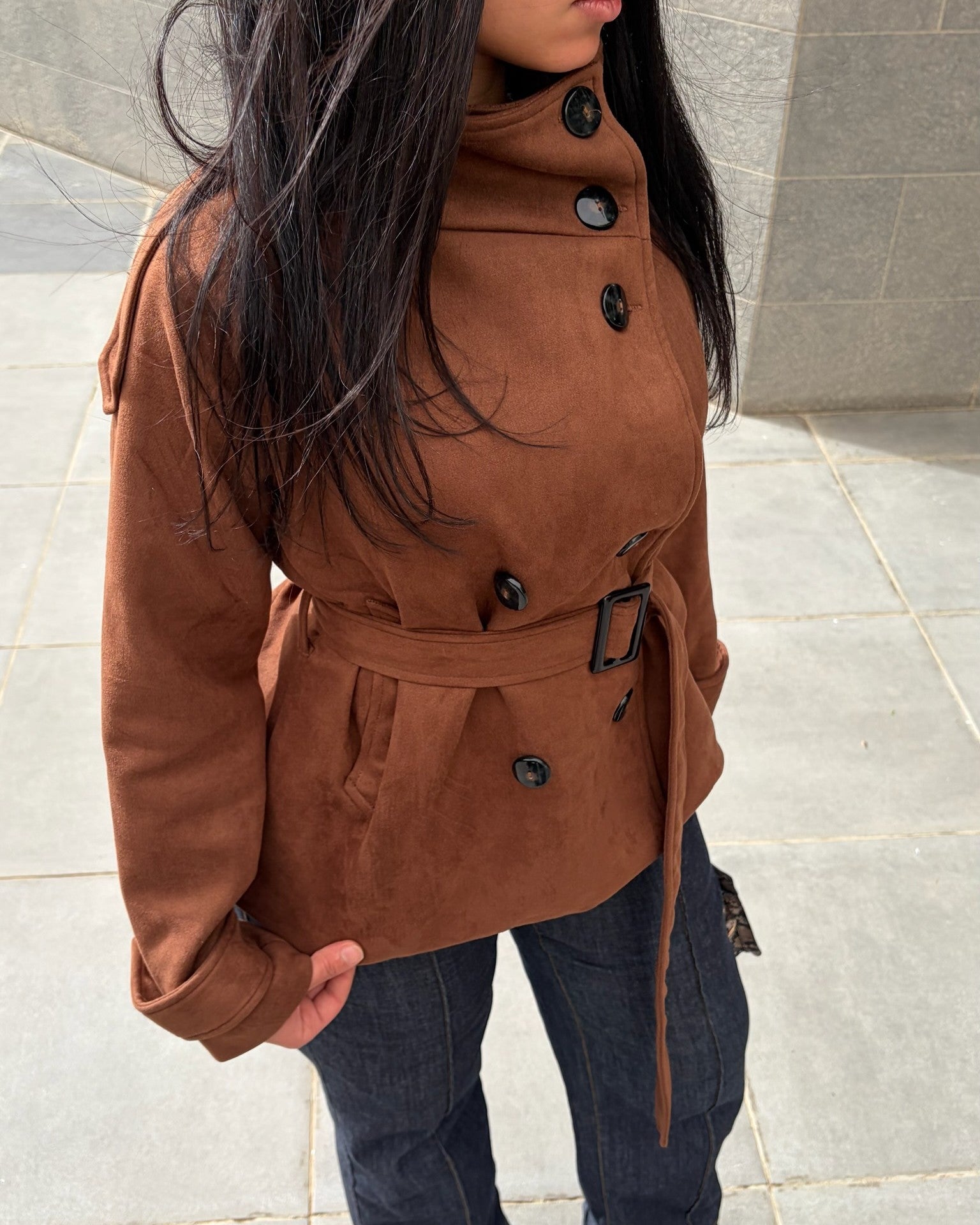 Cognac brown Seude trench