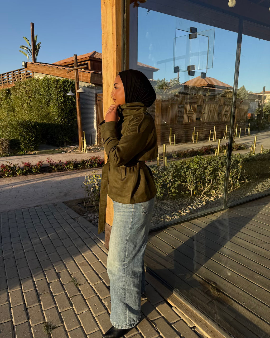 Deep olive trench jacket