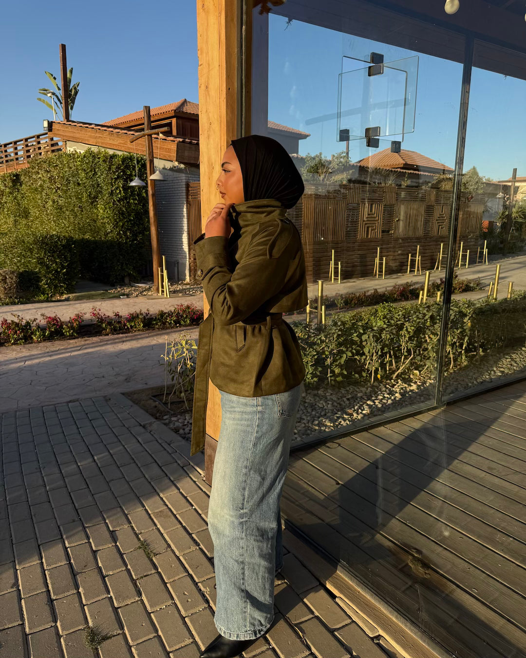 Deep olive trench jacket