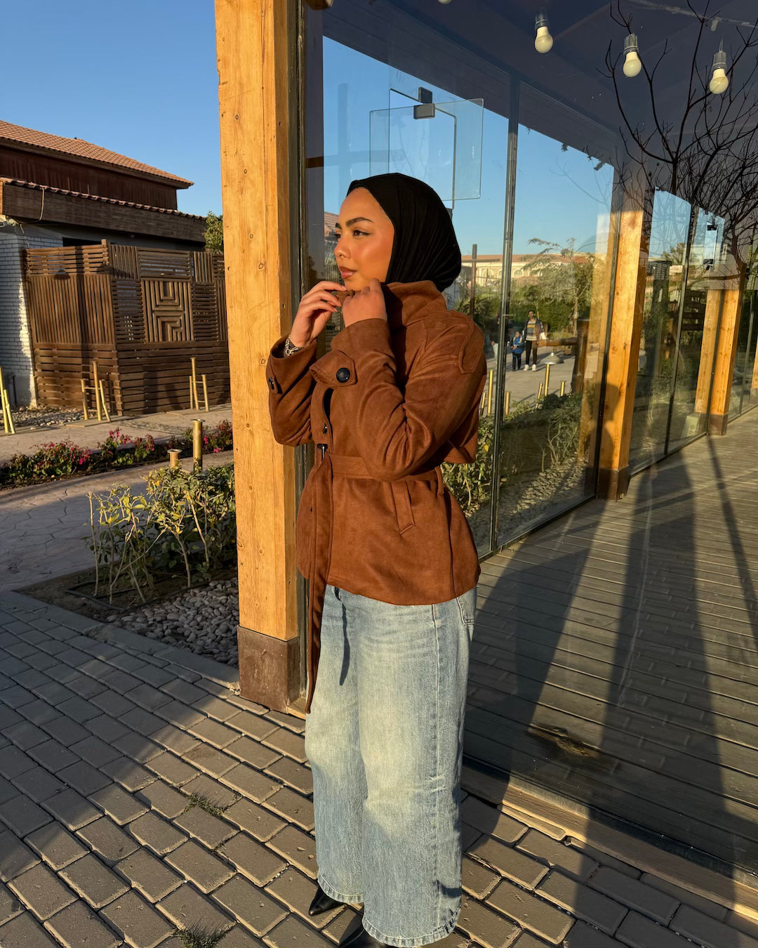 Cognac brown Seude trench