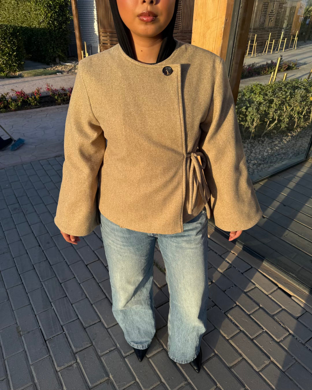 Soft Sand Side Knot Wool Jacket