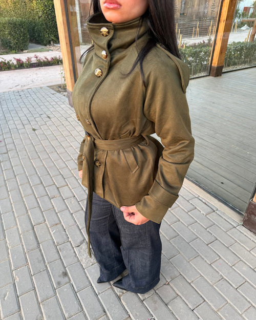 Deep olive trench jacket