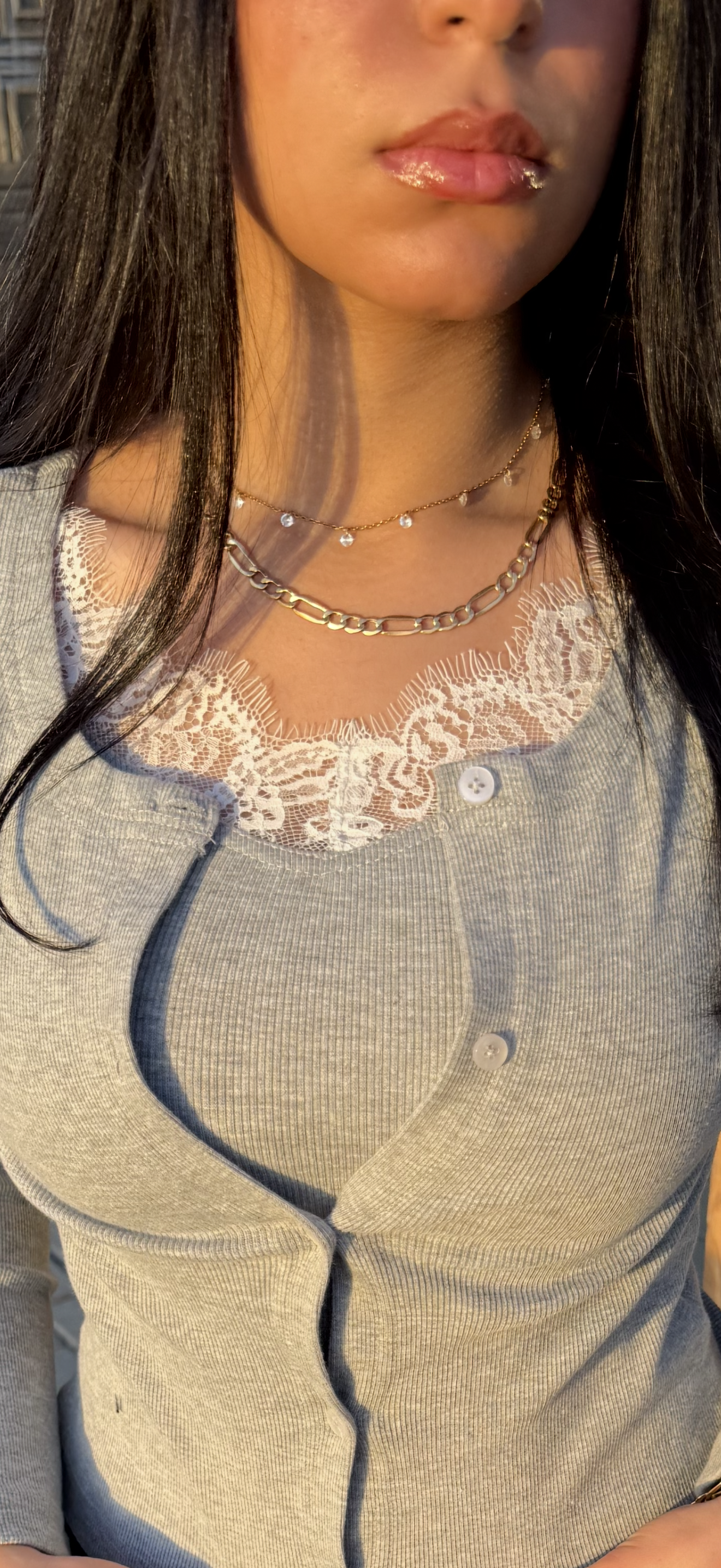 Pearl Grey Lace trimmed combination jacket and top