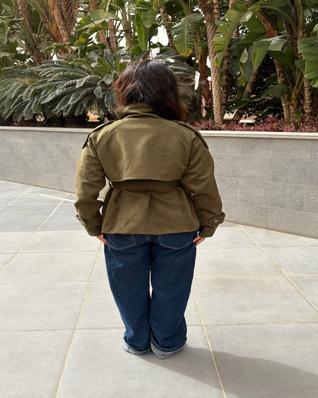 Deep olive trench jacket