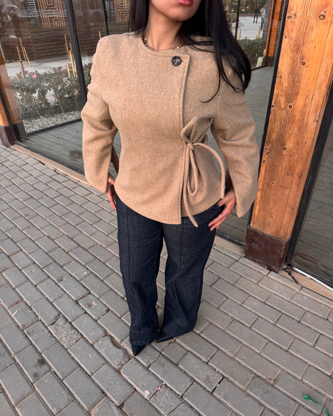 Soft Sand Side Knot Wool Jacket